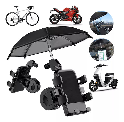 Soporte Porta Celular con Mini Paraguas 🚴‍♂️ Protección Solar y Lluvia, para Moto y Bicicleta. 🌞📱